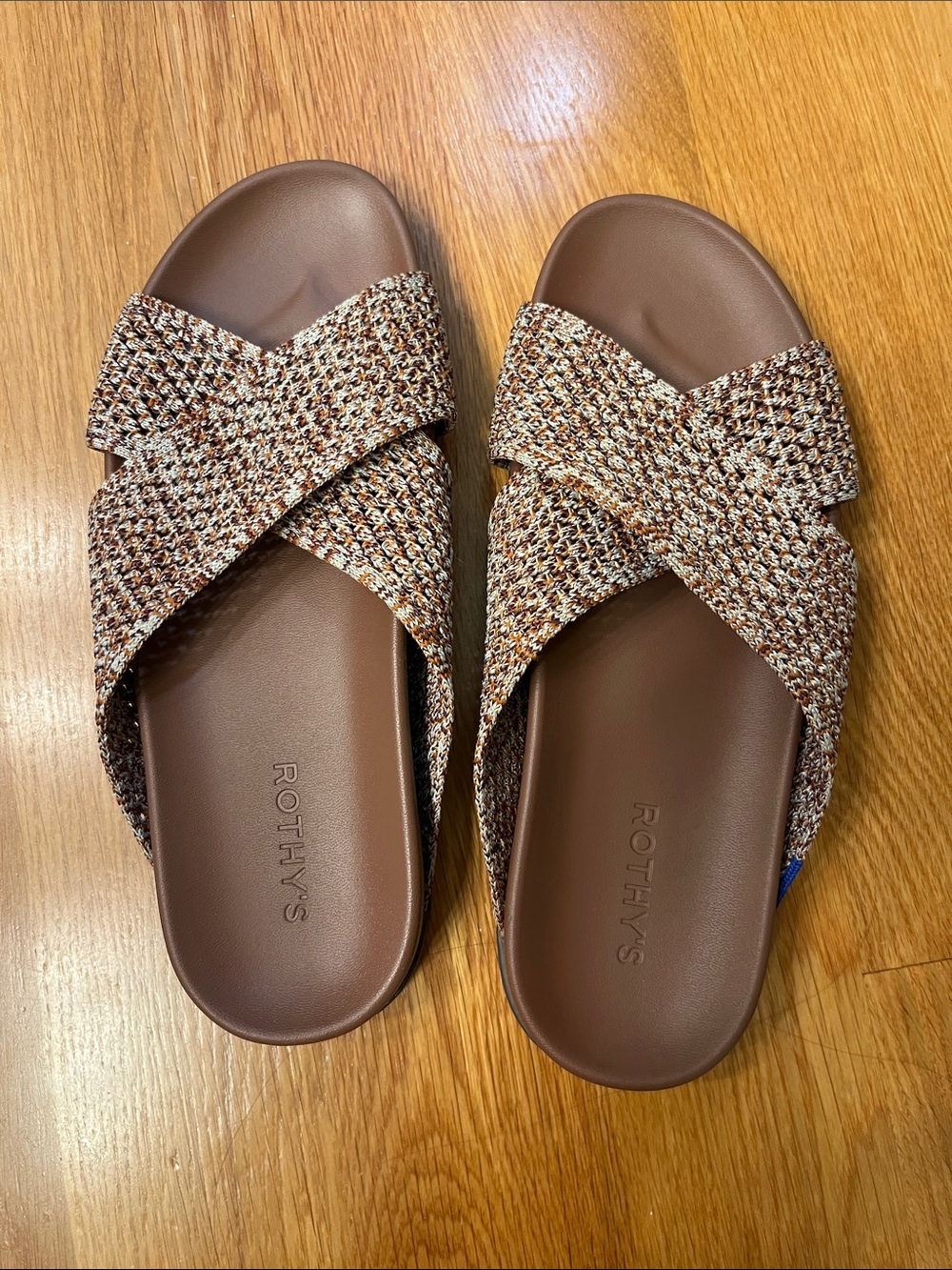 Rothy's Brown Woven Crisscross Slide Sandals